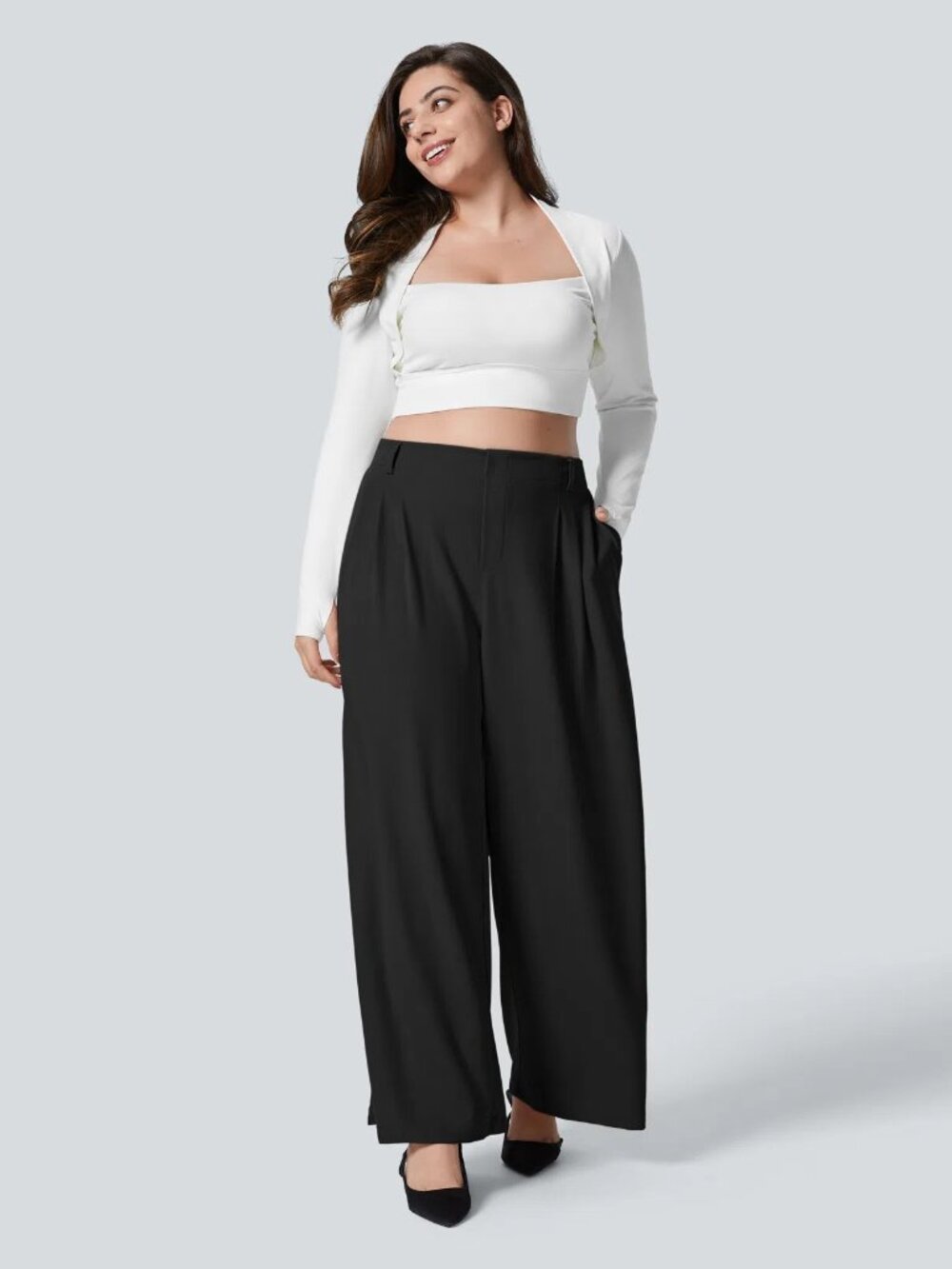 Halara 3X PETITE Black Flex High Waisted Wide Leg Waffle Work Pants 50% off